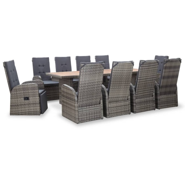 Set Mobilier De Exterior 11 Piese Gri Poliratan Lemn Acacia 46057